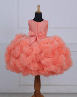 Flamingo Peach Cloudy Frilled Gown with Handcrafted Beaded Waistline.
