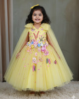 Dreamy Yellow Floral Embellished Princess Gown