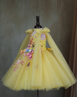 Dreamy Yellow Floral Embellished Princess Gown