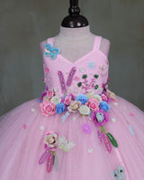 Icy Pink Princess Gown Highlighted with Floral Embellishments.