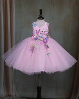 Icy Pink Princess Gown Highlighted with Floral Embellishments.