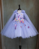 Ash Blue Princess Gown with Floral Embellishments(New)