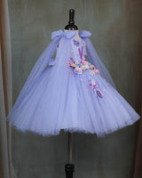 Ash Blue Princess Gown with Floral Embellishments