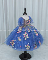 Denim Blue Gown with Intricate Handworks