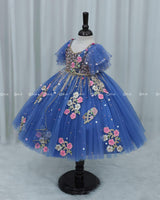 Denim Blue Gown with Intricate Handworks
