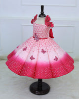 Rani Pink to Light Pink Enchanted Elephant and Butterfly Theme Couture Panel Gown