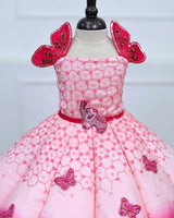 Rani Pink to Light Pink Enchanted Elephant & Butterfly Theme Couture Panel Gown