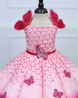 Rani Pink to Light Pink Enchanted Elephant and Butterfly Theme Couture Panel Gown