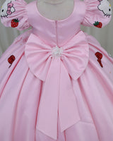 Satin Puff-Sleeve Sequin Character-Themed Hello Kitty Full-Length Gown - Baby Pink