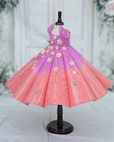 Sequined Sleeveless Crown-Patch Butterfly Floral Full Length Panel Gown - Orchid & Peach(New)