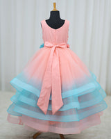 Net Sleeveless 3D Petal Floral Full-Length Gown - Flamingo Pink & Blue (New)