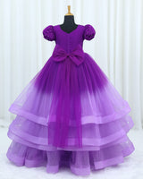 Net Puff Sleeve Asymmetrical Layered Butterfly Full-Length Gown - Dark Purple & Lavender (New)