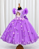 Net Frill Sleeve Fairy Floral Full-Length Gown for Baby Girl in Lavender (New)