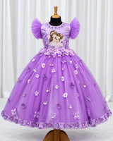 Net Frill Sleeve Fairy Floral Full-Length Gown for Baby Girl in Lavender (New)