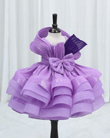 Dyeable Sequence Georgette and Soft Organza Sleeveless Full-Length Gown with Twirled Detachable Belt with Bow for Girl in Lavender (New)