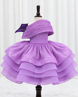 Dyeable Sequence Georgette and Soft Organza Sleeveless Full-Length Gown with Twirled Detachable Belt with Bow for Girl in Lavender (New)