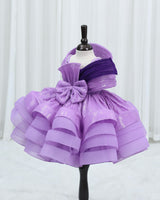 Dyeable Sequence Georgette and Soft Organza Sleeveless Full-Length Gown with Twirled Detachable Belt with Bow for Girl in Lavender (New)