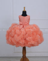 Peach Cloudy Frilled Gown with Handcrafted Beaded Waistline