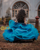 Royal Blue and Sea Blue Double Shaded Gown with Crystal and Bead Work Yoke