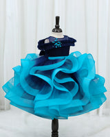 Navy Blue & Sky Blue Ombre Cold Shoulder Twirl Gown for Baby Girl