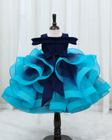 Navy Blue & Sky Blue Ombre Cold Shoulder Twirl Gown for Baby Girl