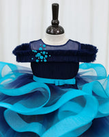 Navy Blue & Sky Blue Ombre Cold Shoulder Twirl Gown for Baby Girl