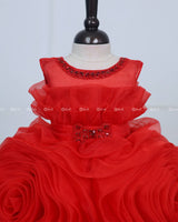 Red rosette 3D gown