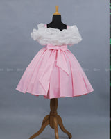 White Cold Shoulder Ruffled Top with Box Pleated Skirt