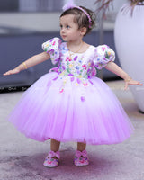 Double Shaded Lavender Pink Frock With Heavy Floral Handwork