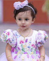 Double Shaded Lavender Pink Frock With Heavy Floral Handwork