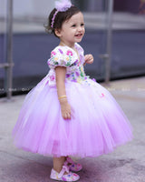 Double Shaded Lavender Pink Frock With Heavy Floral Handwork