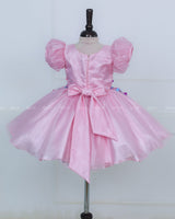 Elegant Baby Pink Gown Highlighted with Handcrafted Multicolour Flowers