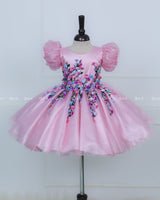 Elegant Baby Pink Gown Highlighted with Handcrafted Multicolour Flowers