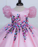 Elegant Baby Pink Gown Highlighted with Handcrafted Multicolour Flowers