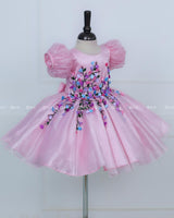 Elegant Baby Pink Gown Highlighted with Handcrafted Multicolour Flowers