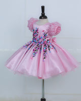 Elegant Baby Pink Gown Highlighted with Handcrafted Multicolour Flowers