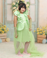 Tomatillo Satin Dress With 3D Flowers And Peplum Waist