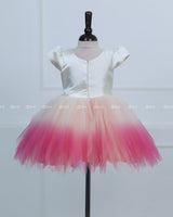 Cream And Pink Ombre Frock With 3D Swan Appliqué And Layered Tulle Skirt