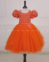 Orange Dress With Sequence Yoke