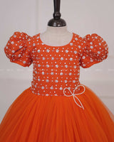 Orange Dress With Sequence Yoke
