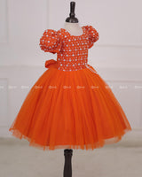 Orange Dress With Sequence Yoke