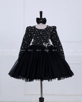 Black organza frock with white pearl embellishment