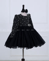 Black organza frock with white pearl embellishment