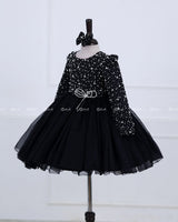 Black organza frock with white pearl embellishment