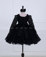 Black organza frock with white pearl embellishment