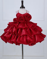 Red Rosette 3D Frock