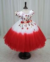Double Shaded Red Frock With Heavy Floral Handwork