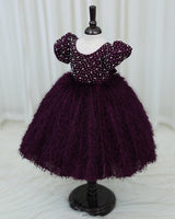 Plum Purple Pearl Embellished Feather Frock