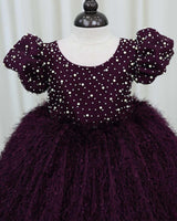 Plum Purple Pearl Embellished Feather Frock