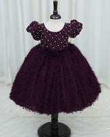 Plum Purple Pearl Embellished Feather Frock